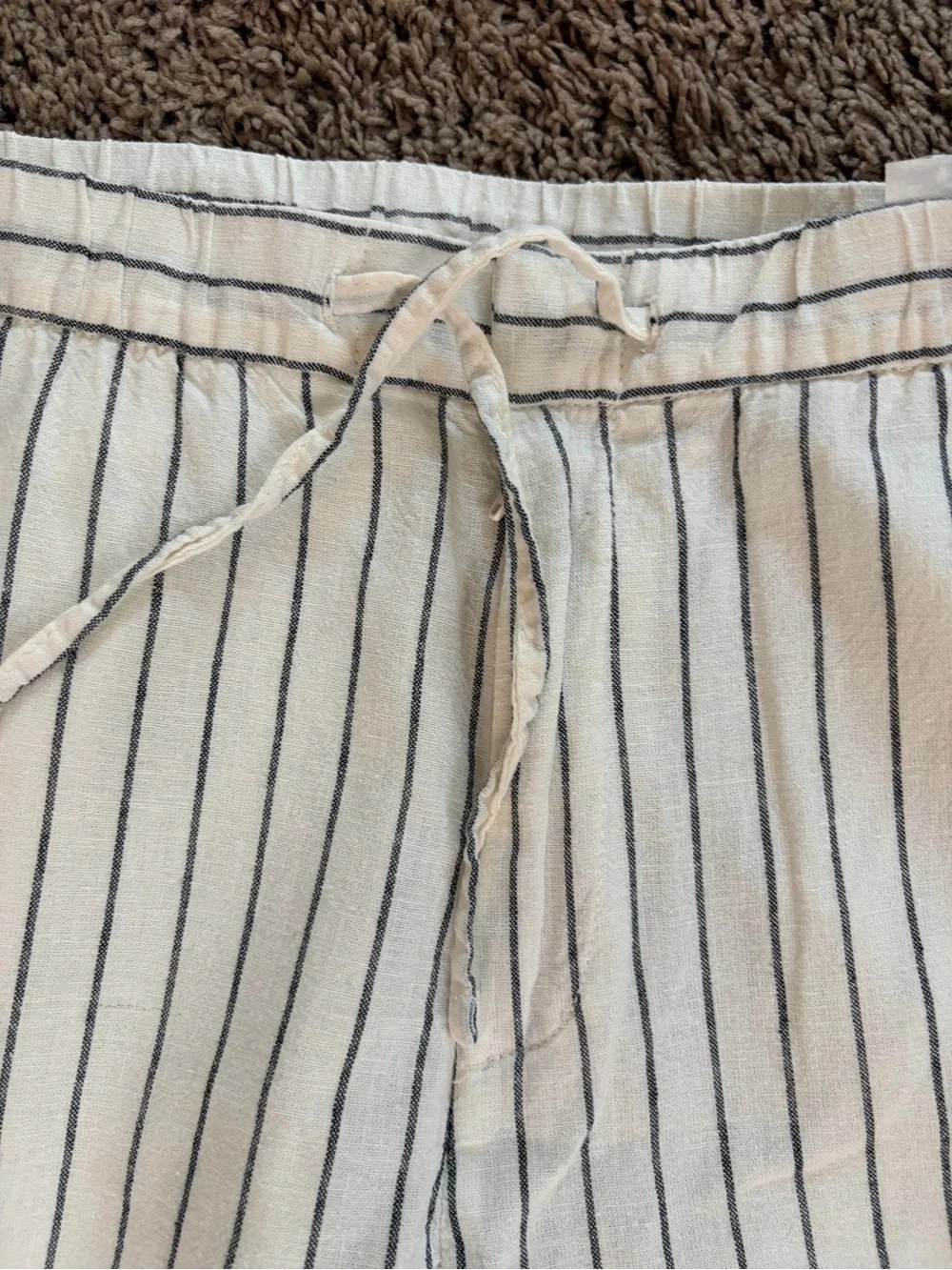 H&M Womens Sz S Stripe Linen Blend Trouser Pants Slacks Elastic Button Zip Front